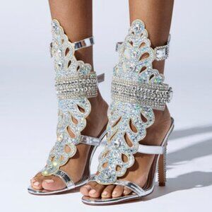 AZALEA WANG " THE ROYALE " SILVER GLADIATOR EMBELLISHED SANDAL(BRAND NEW !!!!!!!